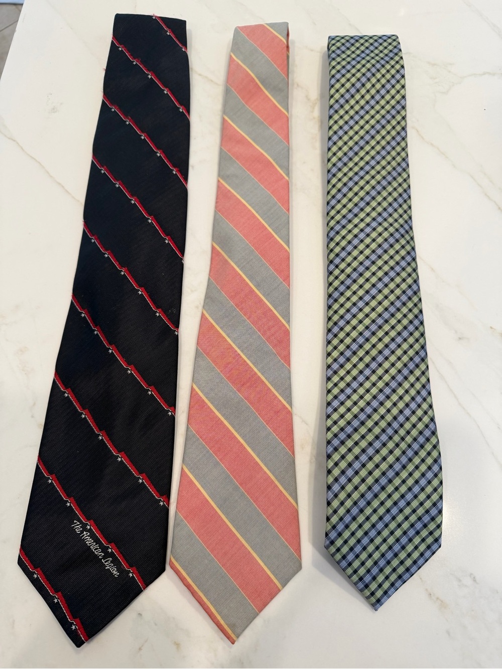 Classic Men's Necktie - Black, Coral & Green Patterned Set American Legion